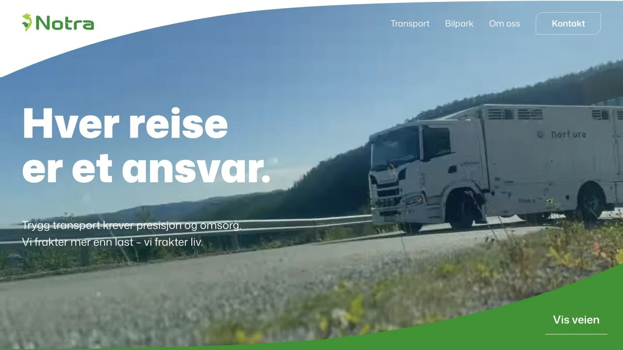 Forsiden til Notra med grønn profil og transportfilm