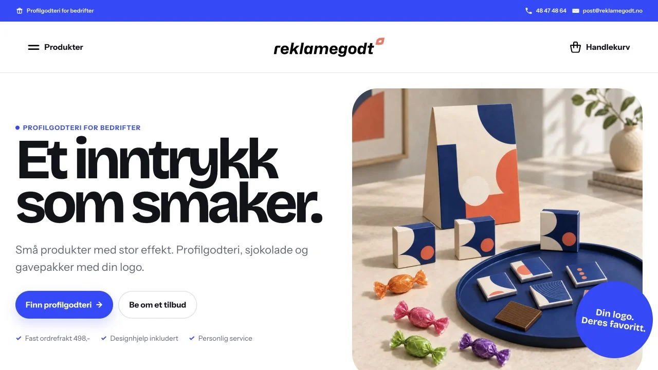 Reklamegodt sin nettbutikk med godteri og profilprodukter